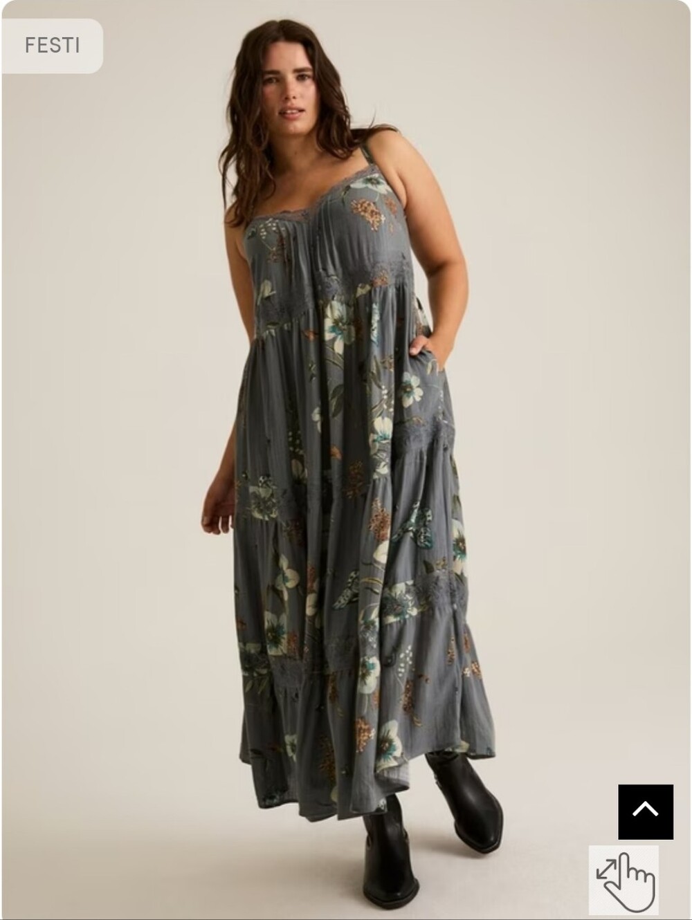 Festi Pleated Maxi Dress - Gray Floral